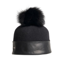 ORLANA-P ORMOS BEANIE WITH LEATHER AND UPCYCLED FUR POM