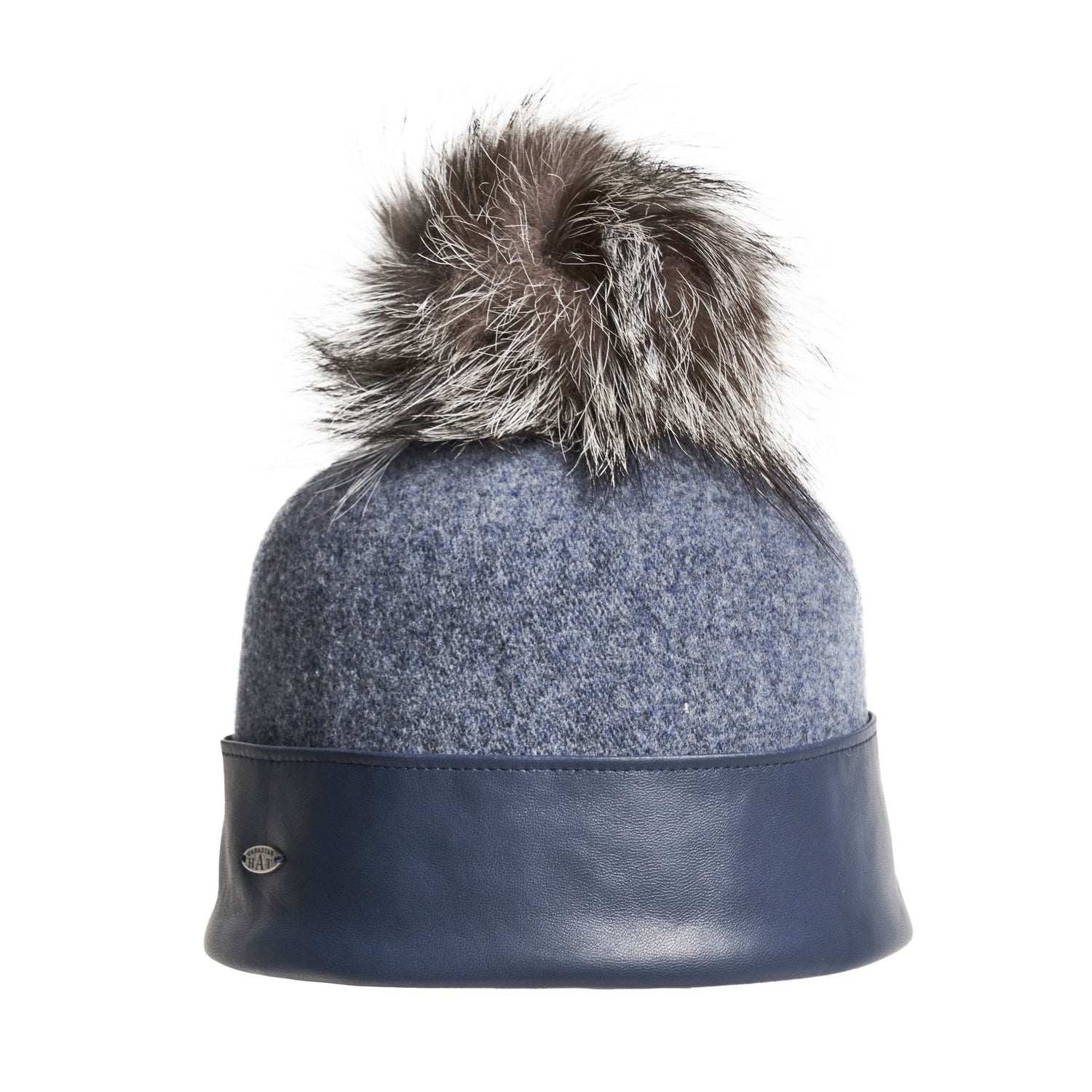 ORLANA-P ORMOS BEANIE WITH LEATHER AND UPCYCLED FUR POM