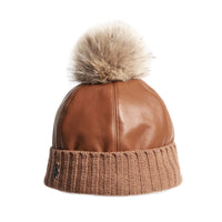 BELVA P - LEATHER PUFFER BEANIE WITH UPCYCLED FUR POM