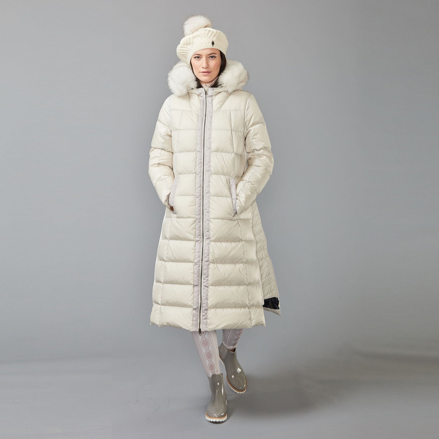 LONG A-LINE DOWN COAT WITH UPCYCLED FUR